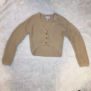 Sofia by Sofia Vergara Tan Ribbed High Low Cropped Cardigan Sweater Size M